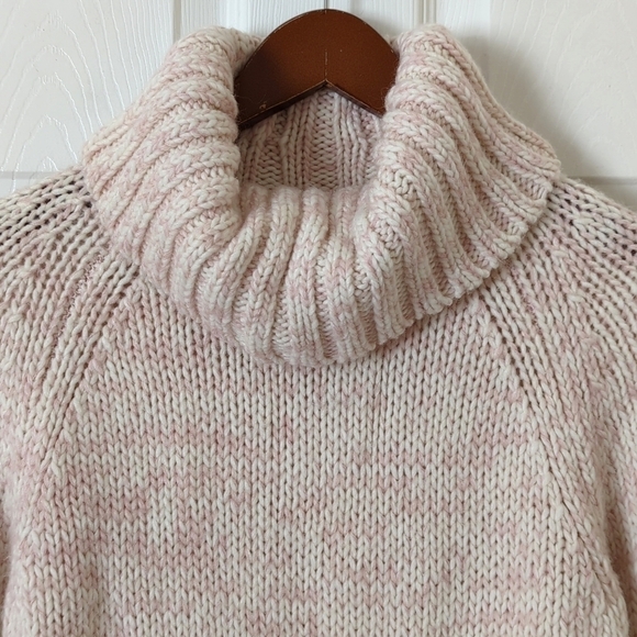 Loft Wool Blend Classic Marled Knit Tie Waist Cowl Neck Sweater Pink Cream M - Picture 2 of 10